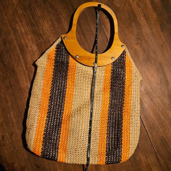 Vintage Bohemian Beach Style Bag with Wooden Handles Smith's Bermuda Italy - Picture 5 of 12